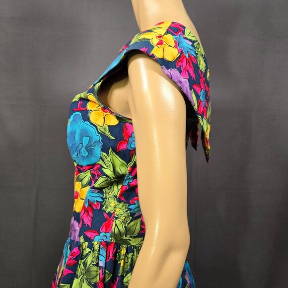 Vintage 80s Floral Swing Dress Size M Crinoline Fit Flare Summer Party Prom - Picture 8 of 12